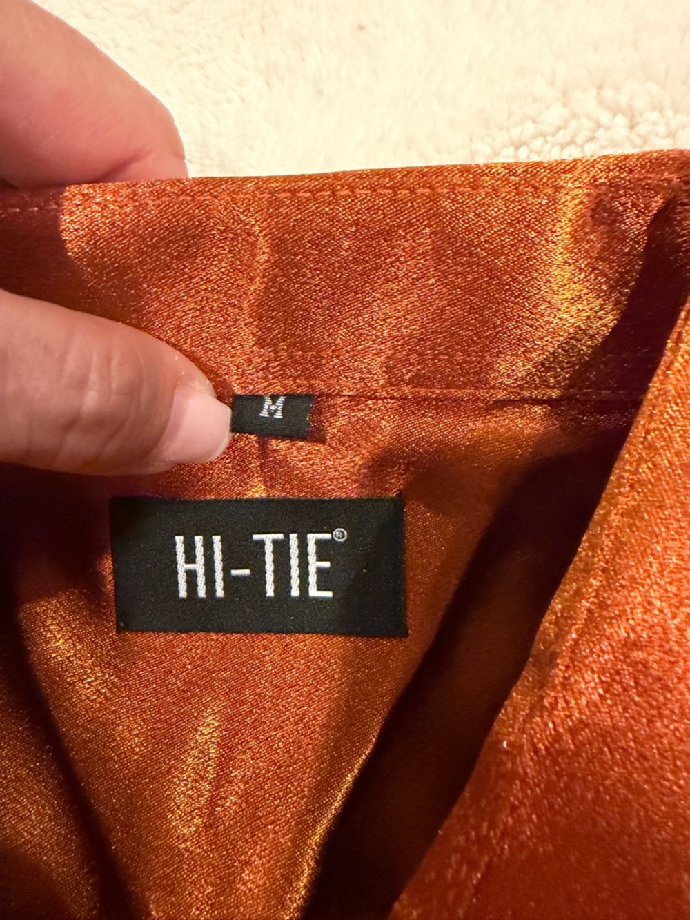 Men's Copper Satin Long-Sleeve Button-Down Shirt - Picture 7 of 8